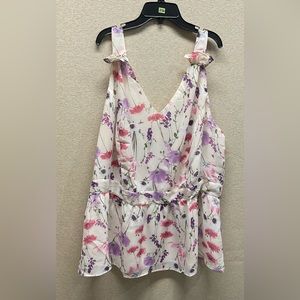 🌾 ⭐️ PLEIONE NWOT Women’s Pink V-Neck Floral Print Peplum Tank Top